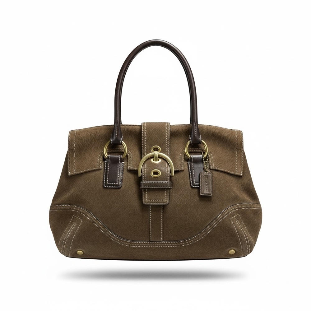 Coach Soho Hampton Olive Brown Suede Leather Shoulder Bag Hobo Purse Vintage Y2K